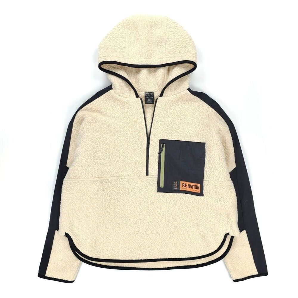 P.E. Nation Continental Hooded Sherpa Fleece Pullover Jacket Gorpcore Athleisure